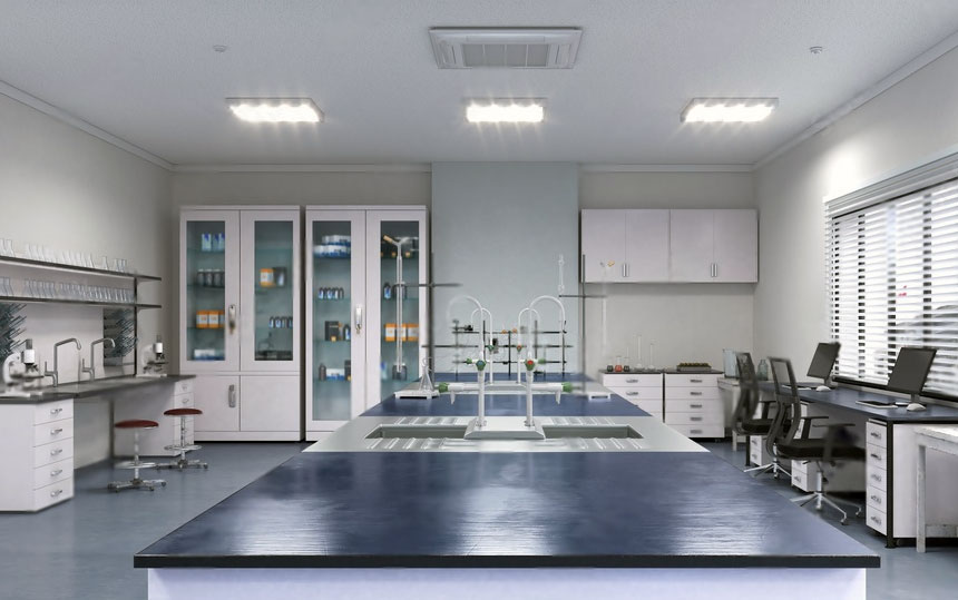 empty laboratory with desks for office work